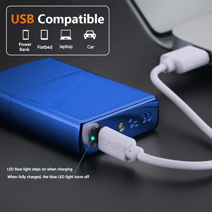 Electric Triple Arc Lighter Plasma Lighter Rechargeable Lighter Portable Electronic Lighter Windproof Flameless Lighter with Upgraded High Power Battery for Candle, BBQ(Blue)