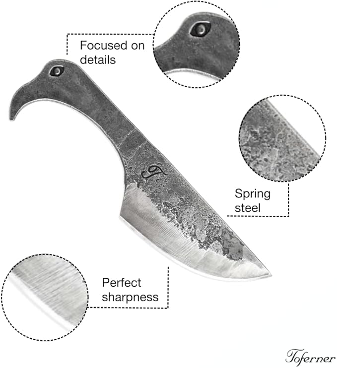 Toferner Hand Forged Knife Flamingo with Sheath, Vintage Knife for Antique Collection, Genuine Leather Case, Hardened Blade, Hand Made Craft, Gift Idea for Men (Black)