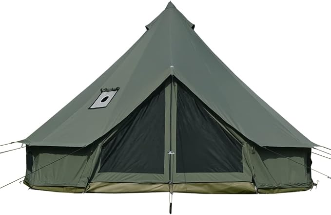 Cotton Canvas Bell Tent with Stove Jack, Roomy Yurt for Family Glamping Camping, 4 Season Tent with Zipped Removable Floor