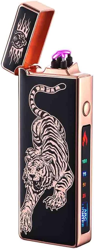 Custom Electric Lighter Personalized Kitchen for Candle Gift Windproof USB Rechargeable Dual Arc for Camping Christmas Father's Day Valentine's Day… (Custom) (Tiger)