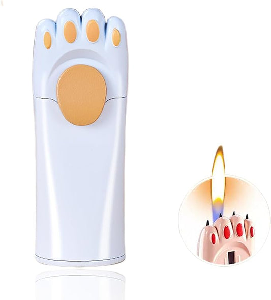 Cat Paw Cute Butane Lighters Refillable, Pretty Aesthetic Novelty Lighter, Unique Gifts for Women Fireplace Candles Camping BBQ (No Butane Fuel) (White)