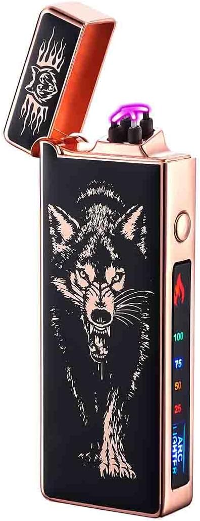 Custom Electric Lighter Personalized Kitchen for Candle Gift Windproof USB Rechargeable Dual Arc for Camping Christmas Father's Day Valentine's Day… (Custom) (Wolf)