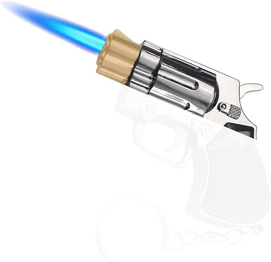 Cool Torch Lighter Refillable Metal Keychain Jet Flame Lighters Vintage Novelty Lighter for Fireplace Candle Camping BBQ (Without Butane Gas/Kerosene) (06)