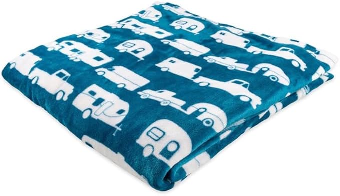 Camco 53440 Life is Better at The Campsite Plush Fleece Blanket, Queen Size - Keeps You Warm While at Home, Camping or on Picnics - Machine Washable - Features a Brand RV Print, Blue