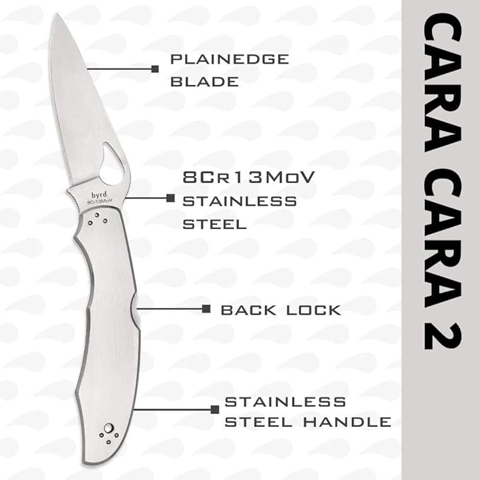 Spyderco Byrd Cara Cara 2 Knife with 3.75" Steel Blade and Durable Stainless Steel Handle - PlainEdge - BY03P2