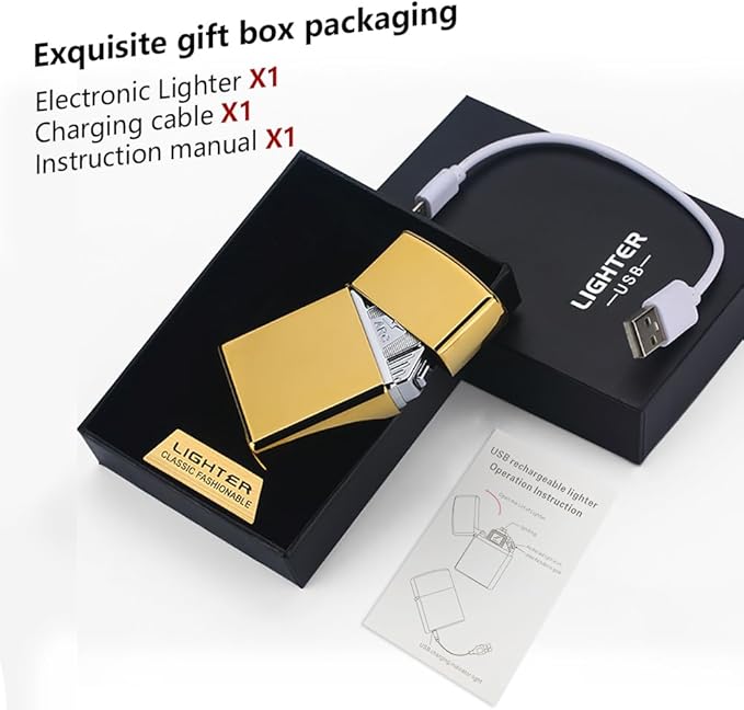 Electric Lighter USB C Rechargeable Lighter Six Plasma Arc Lighter Cool Unique Lighter Windproof Flameless Lighter with High Power Battery Electronic Lighter for Candle, Fireworks, Incense (Gold)