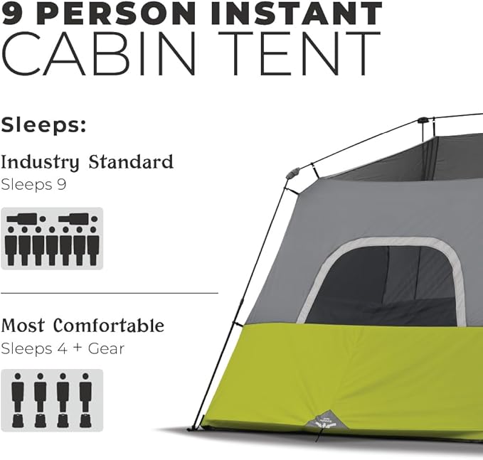 Core 9 Person Instant Cabin Tent - 14' x 9', Green (40008)