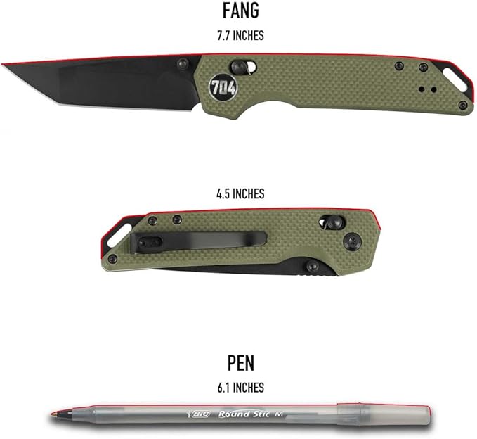 Fang EDC Folding Pocket Knife | 3.22" Tanto Blade, D2 Steel, G10 Handle, Crossbar Lock, Reversible Pocket Clip | Olive Drab Green