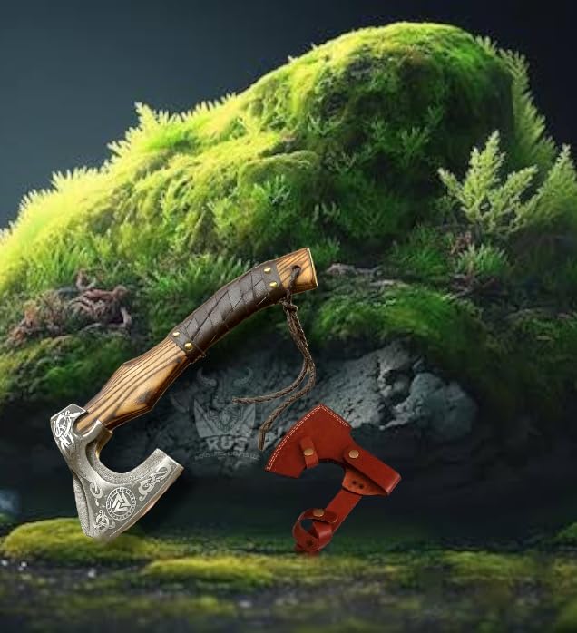 Forged Carbon Steel Viking Axe with Sheath | Throwing Tactical 13" Camping Bearded Axe Hatchet | Best Birthday & Anniversary for him