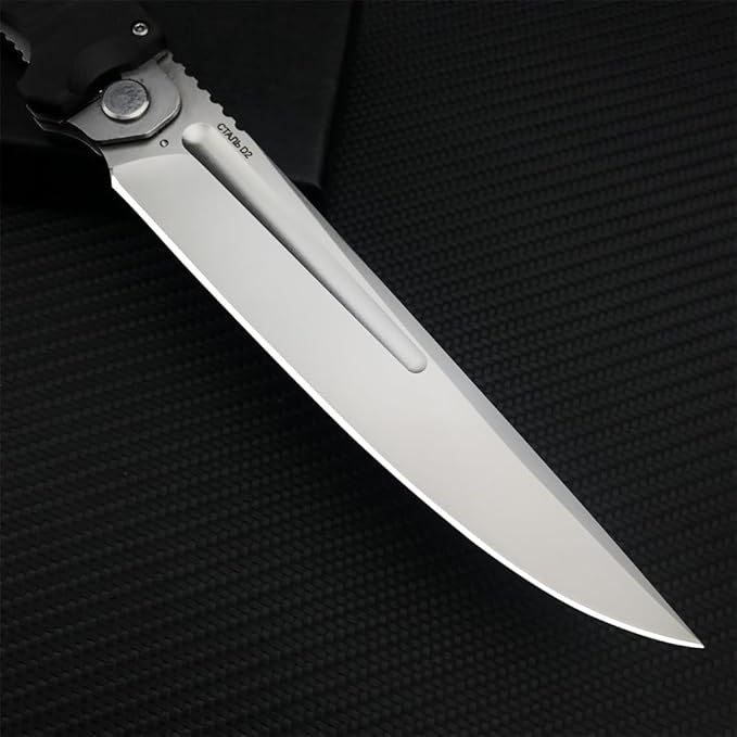 HUAAO 12 INCH Russian Avatar Folding Knife for Men,D2 Blade Black G10 Handles Tactical Survival Gear Saber Knives,Safety Liner Lock,Flipper Assisted Outdoor Camping Tool (White blade)