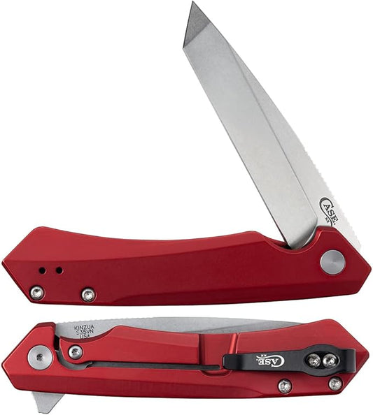 Case XX WR Pocket Knife Kinzua EDC, S35VN Tanto Blade, Red Anodized Aluminum Handle W/Clip #64664 (KINZUA) 4 3/4" Inches Closed