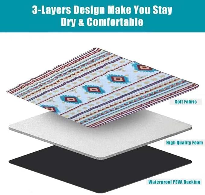 EXELNT Extra Large Outdoor Picnic Blankets Waterproof, for The Beach, Camping Travelling on The Grass, Park Blanket, Rolling Up Packaging，Portable Carring, 79" x 79" Picnic Mat - Aksu Style (green)