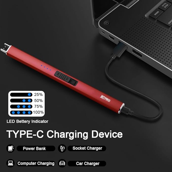 Electric Lighter Arc Windproof Flameless USB Lighter Rechargeable Lighter with Safety Lock for Candle BBQ Camping (Red)