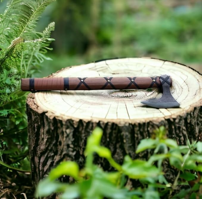 Viking Axe, Throwing Axes,Hatchets and Axes, Viking Battle Axe, Wood Working Tools, Viking Gifts for Men,Gifts for him, Tomahawk ax Head, Bearded Axe, Craft Weapons Brown Ragnor Leather