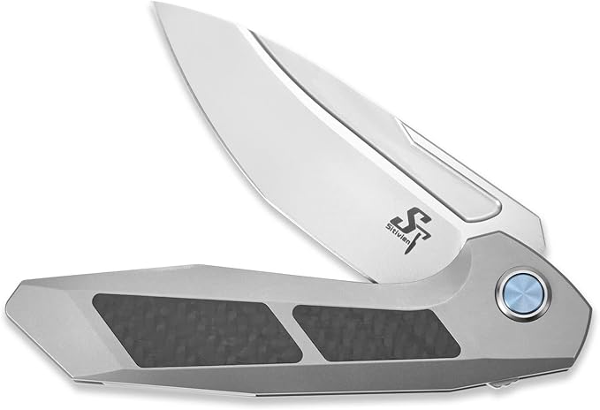 Sitivien ST996 Folding Knife,Handmade M390 Pearlescent Polishing Blade,Titanium & Carbon Fiber Handle Pocket Knife for Outdoor Camping,Hiking,Hunting(Gray)