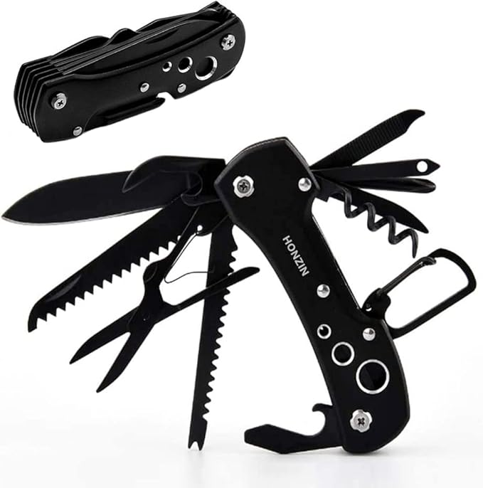 HONZIN Swiss Style Multi Function Pocket Knife - for Every Day use Including Outdoor Survival Fishing, Gifts for Dad Men