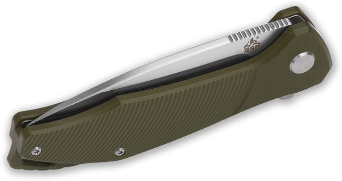 QSP Raven 4.5" Flipper Folding Pocket Knife, D2 Blade G10 handle, smooth flipper opening knife (GREEN)