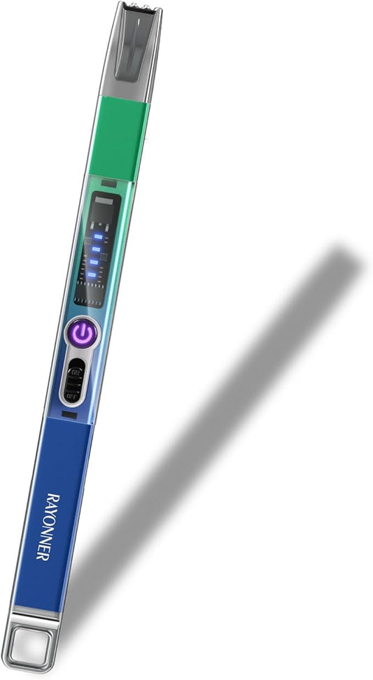 RAYONNER Electric Candle Lighter Plasma Arc Lighters Windproof & Flameless USB with Rechargeable Double Safety Switch for Candle BBQ Camping (1 Pack - Blue/Green Gradient)