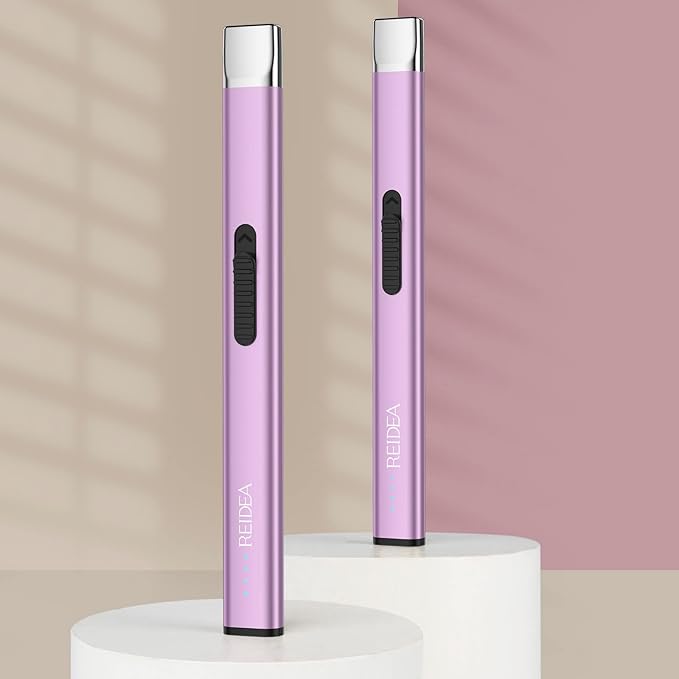 REIDEA Lighter Electronic Candle Lighter USB Rechargeable with Security Lock, Windproof Fast Heat Sinking, Non-slip Switch Electronic Lighter for Candle, Grill, Camping (2 Pack Lavender Purple)