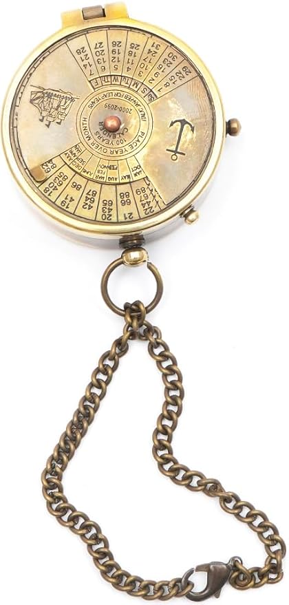Pocket Calendar Compass, Camping Travelling Equipment, Boat Compass, Engraved Brass Compass, Home Decor, Gifts for Kids Children Teen Family, Nautical Navy Compass