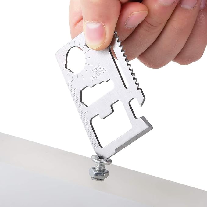 Stainless Steel Survival Pocket Tool - 11-in-1 Multipurpose Silver Beer Bottle Opener/Portable Wallet Pocket Size/Gifts for Men and Women(4-Pack)