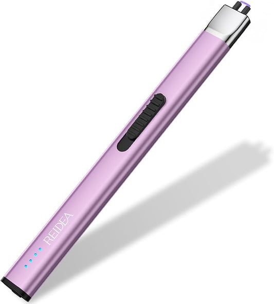 REIDEA Lighter Electronic Candle Lighter USB Rechargeable with Security Lock, Windproof Fast Heat Sinking, Non-Slip Switch Electronic Lighter for Candle, Grill, Camping (Lavender Purple)