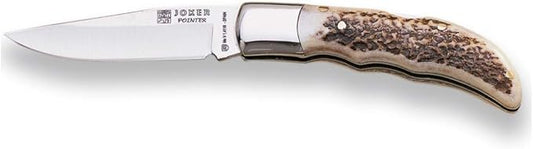 Joker Pocket Knife Pointer NC09, Stainless Steel Ferrule, MOVA Blade 3.14 inches, Deer Antler Handle, Fishing Tool, Hunting, Camping and Hiking