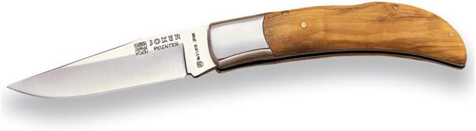 Joker Pocket Knife Artisan Pointer NO06 with Olive Wood Handle, Stainless Steel Ferrule, Blade 3.54 inches MOVA, Fishing Tool, Hunting, Camping and Hiking