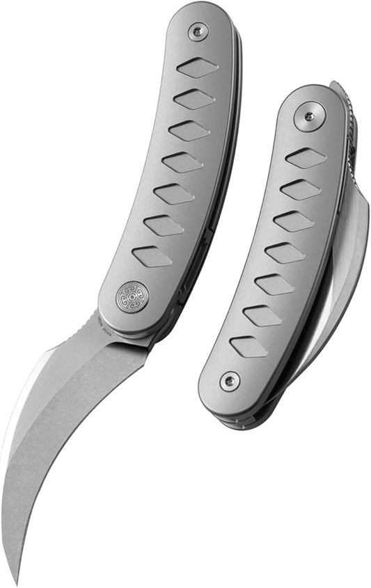Knife Kage C03 Folding Knife,2.52" M390 Stonewashed Mirror Blade Pikal Knife,3.39" 6AL4V Titanium Handle Pocket Knife,2.61oz Lightweight Outdoor EDC Knife (Silver)