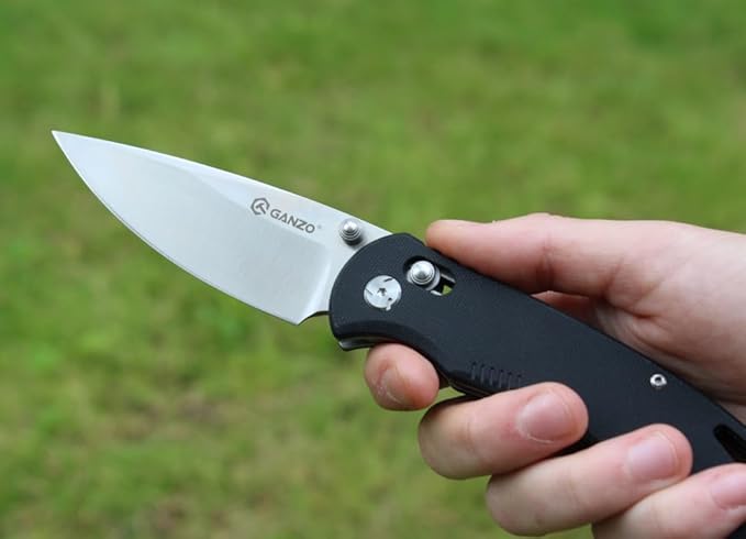 Ganzo G7531 Folding Pocket Knife 440C Stainless Steel Blade G10 Anti-Slip Handle with Clip Hunting Fishing Camping Folder Outdoor EDC Knife (Black)