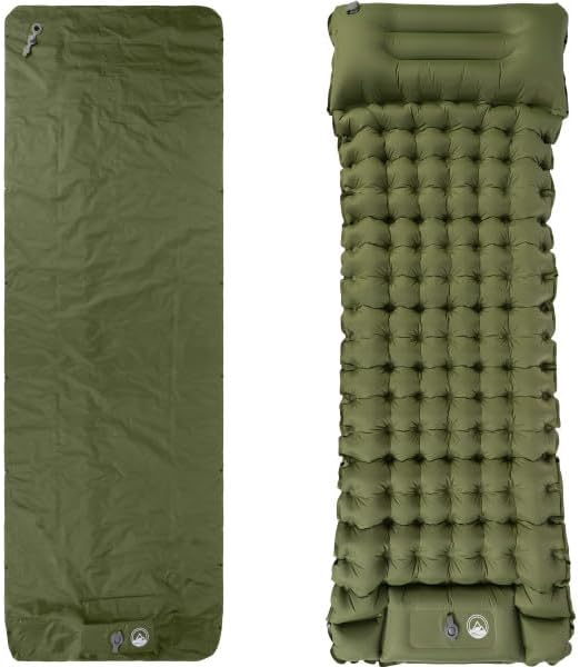 Wakeman Sleeping Pad for Camping - Inflatable Mat with Built-in Foot Pump - Waterproof Camp Mattress - Camping Gear Must Haves Outdoors (Olive)