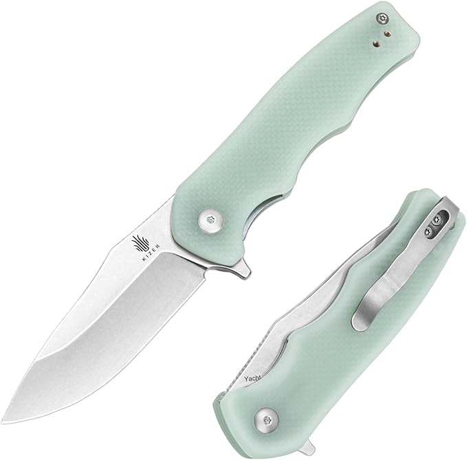 Kizer Yacht EDC Pocket Knife, 3 Inches Folding Knife with 9Cr18MoV Steel Blade, Jade Tactical Hunting Knife, Portable Survival Knife with G10 Handle with Clip, L3004A1