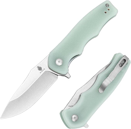 Kizer Yacht EDC Pocket Knife, 3 Inches Folding Knife with 9Cr18MoV Steel Blade, Jade Tactical Hunting Knife, Portable Survival Knife with G10 Handle with Clip, L3004A1