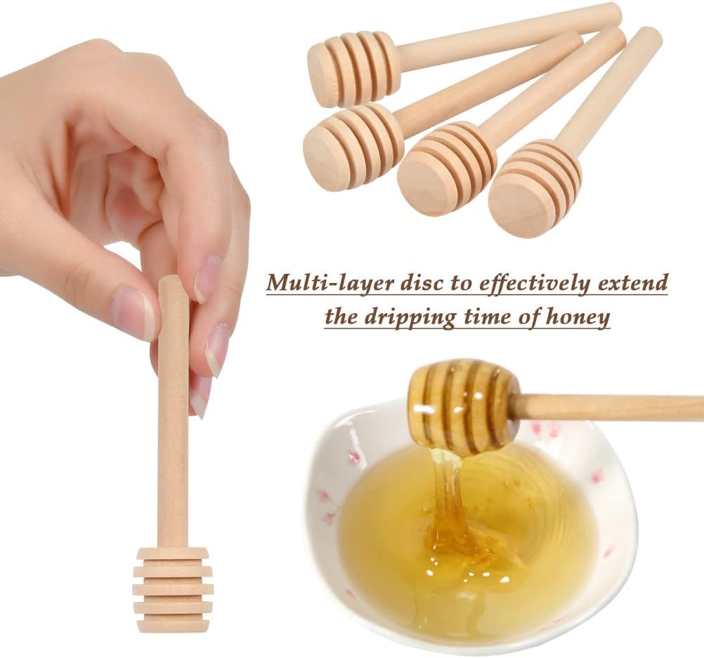 100pcs Honey Dipper Sticks, 3 inch Wooden Honey Dipper Honey Stirrers Honey Spoon with Natural Jute Twine Kraft Paper Tags for Honey Jar Dispense Drizzle Honey Wedding Party Favors Honey Server