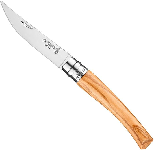 Opinel Effile Slimline Series Folding Fillet Knife – Slim Blade Folding Knife, Virobloc Locking Collar, Sustainably Harvested Wood Handles, Updated Blade Profile (Olivewood/No.08)