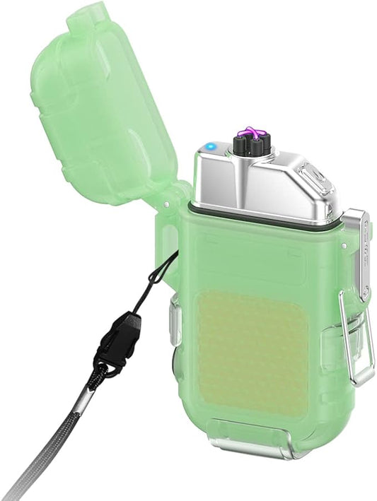 Dual Arc Lighter with LED Flashlight 2 in 1 Plasma Lighter USB Rechargeable Lighter Flameless Waterproof Windproof Mini Electric Lighter for Cigar Cigarette Camping Outdoor Activities (Luminous)