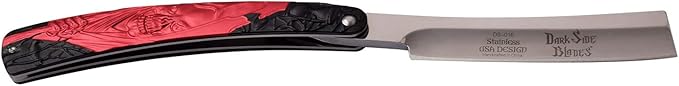 Razor Style Folding Pocket Knife – Satin Finish Stainless Steel Blade w/Red & Black Grim Reaper Design Aluminum Handle, EDC, Shave, Shaving, Fantasy, Collectible, DS-016RD
