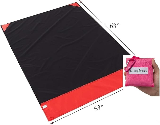Meafteryou Outdoor Pocket Blanket,Sand-Free Fast Dry Waterproof for Beach,Travel,Hiking,Camping with 4 Built-in Ground Stakes (Pink,43x63 Inch)