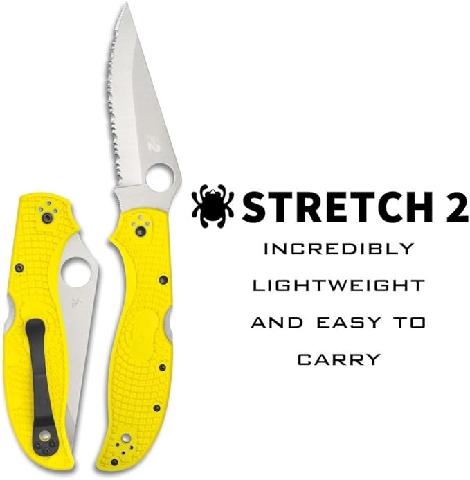 Spyderco Knives Stretch 2 XL Salt Lightweight Yellow C258SYL Serrated H2 Stainless Pocket Knife