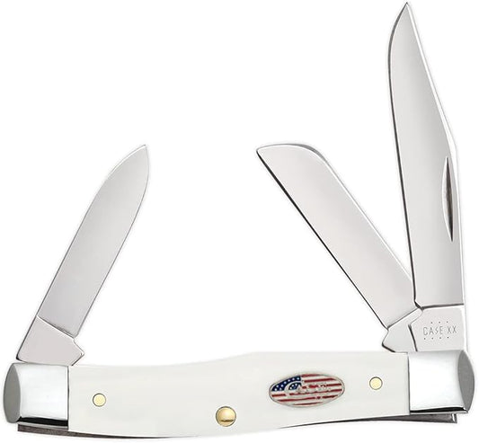 Case XX WR Pocket Knife Medium Stockman White Synthetic Stars & Stripes Item #39914 (43032 SS) 3 5/8 inches Closed, Made In USA