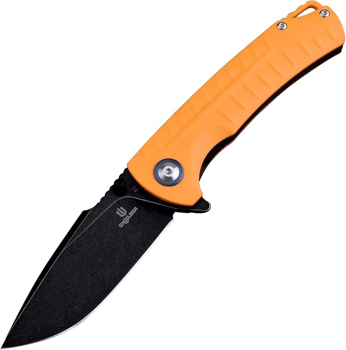 Relicanth Pocket Knife, 3.2" Stonewashed Titanium Coating D2 Blade Orange G10 Handle Liner Lock Folding Knife with Pocket Clip Qualified as Outdoor Hunting Knife
