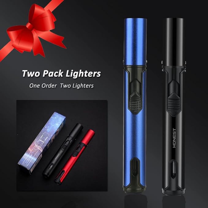 PROMISE Torch Lighters, Butane Lighters Refillable Single Jet Flame for Candle Grill BBQ Camping (Black+Blue)