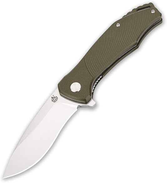 QSP Raven 4.5" Flipper Folding Pocket Knife, D2 Blade G10 handle, smooth flipper opening knife (GREEN)