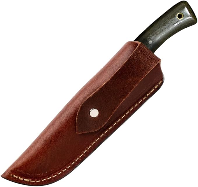 PKS Pathfinder Knife Shop Scorpion Bushcraft Camping Survival Carbon Steel Fixed Blade Knife - Leather Sheath - Made In USA (OD Micarta)