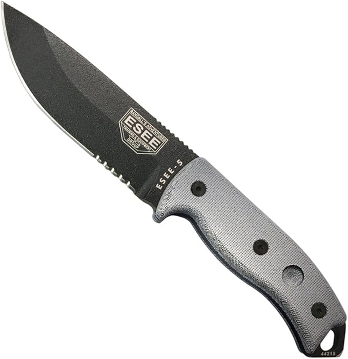 ESEE Authentic Model 5 Tactical Survival Fixed Blade Knife - Ambidextrous Kydex Sheath - SERE Team Designed (ESEE-5S-E)