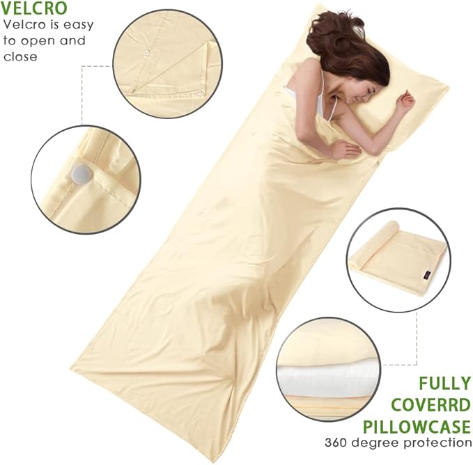 Travel and Camping Sheet Sleeping Bag Liner - Lightweight Compact and Portable Adult Sleeping Bag - Ideal for Traveling,Hostels and Camping
