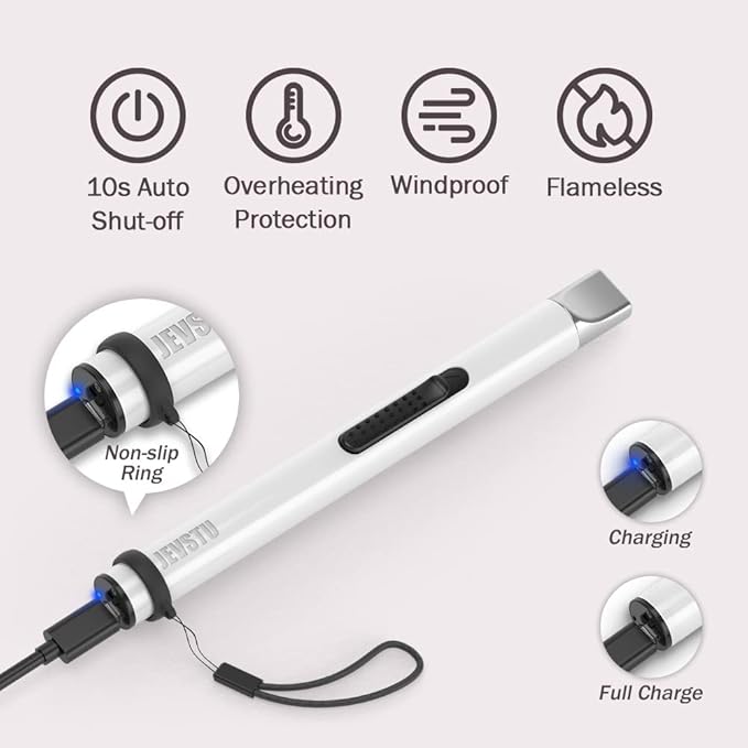 Candle Lighter, Electric Lighter Rechargeable USB Lighter, Arc Windproof Flameless Plasma Lighter Long Stick, No Butane Fluid, Perfect for Candle BBQ Camping Kitchen Stove, Pink and White