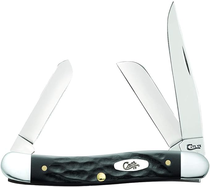 Case WR XX Pocket Knife Rough Black Jigged Synthetic Medium Stockman Item #18222 - (6318 SS) - Length Closed: 3 5/8 Inches