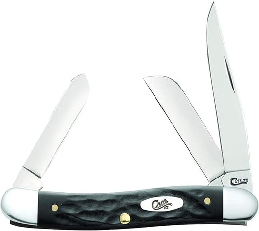 Case WR XX Pocket Knife Rough Black Jigged Synthetic Medium Stockman Item #18222 - (6318 SS) - Length Closed: 3 5/8 Inches