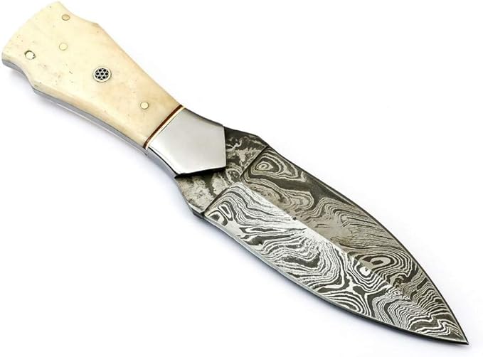 Rare Custom Damascus Dagger Knife Hunting Knife Outdoor Knife Camping Knife | Camel Bone Handle with Free Genuine Leather Sheath (S-6464)